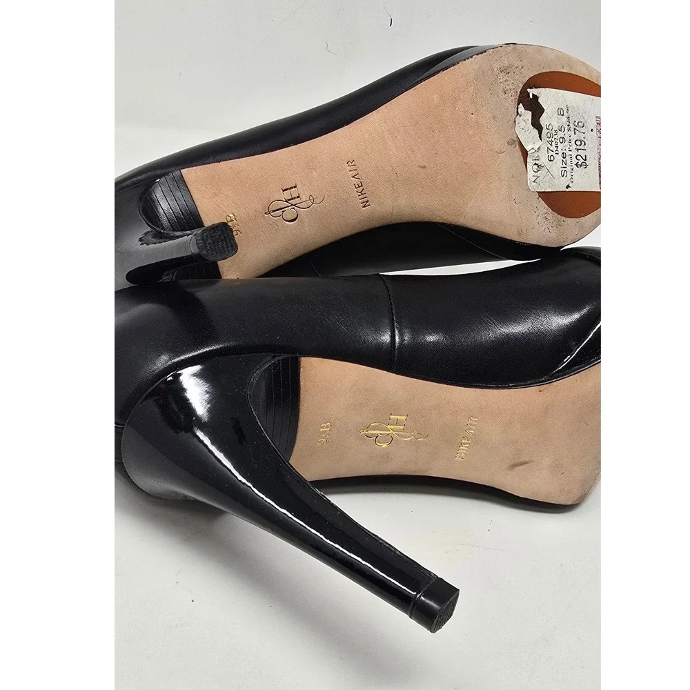 Cole Haan women 9.5B black Chelsea buckle pump Almond toe stiletto platform chic